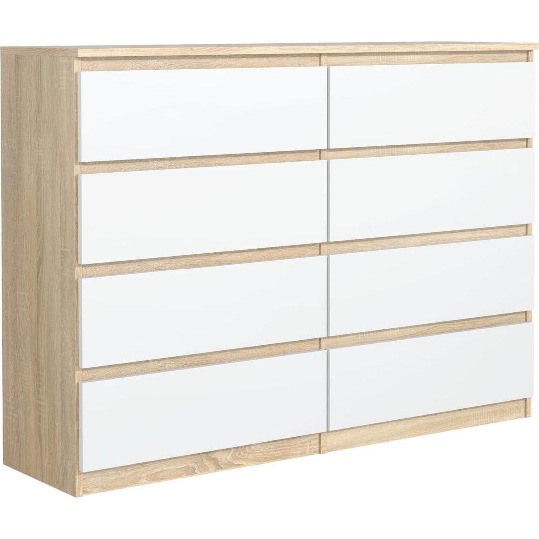 Sideboard mit den Massen 138.6 x 101.5 x 39 cm in Weiss und Eichenbraun