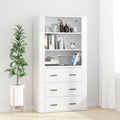 Der Hochschrank misst 80 x 33 x 150 cm in Weiss