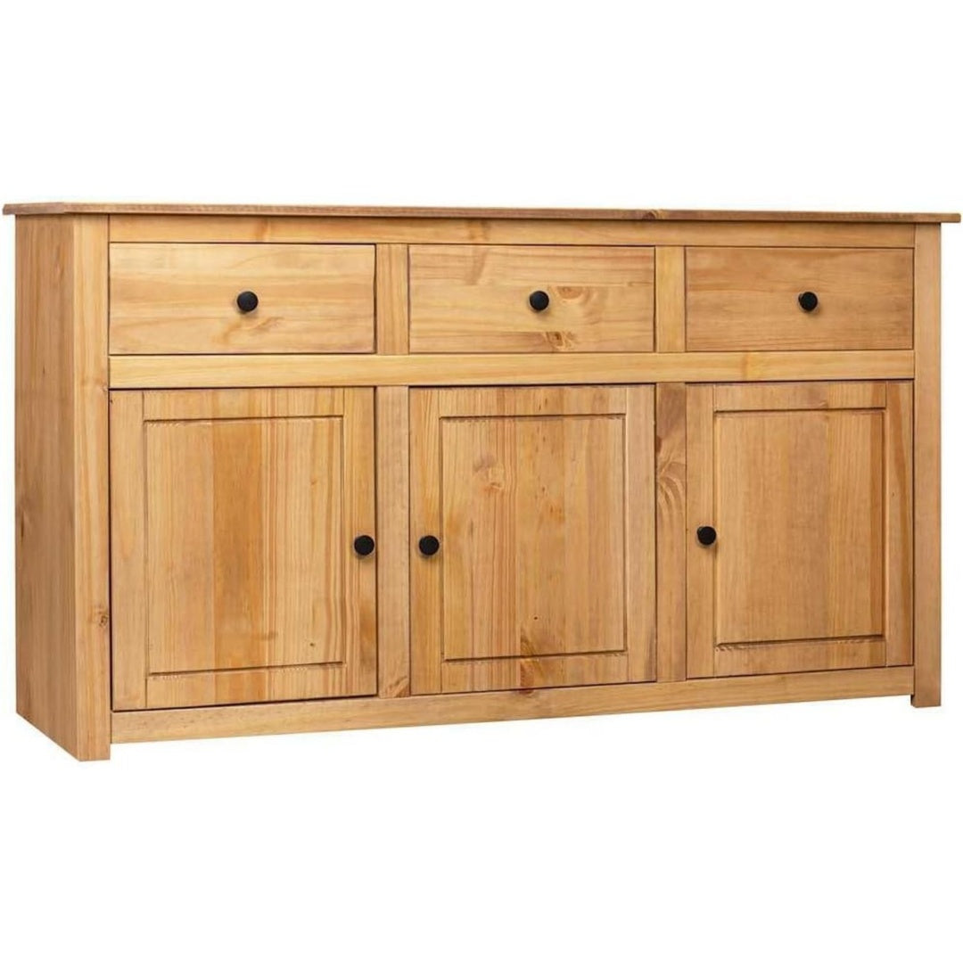 Das Sideboard zeigt 3 Schubladen in Braun