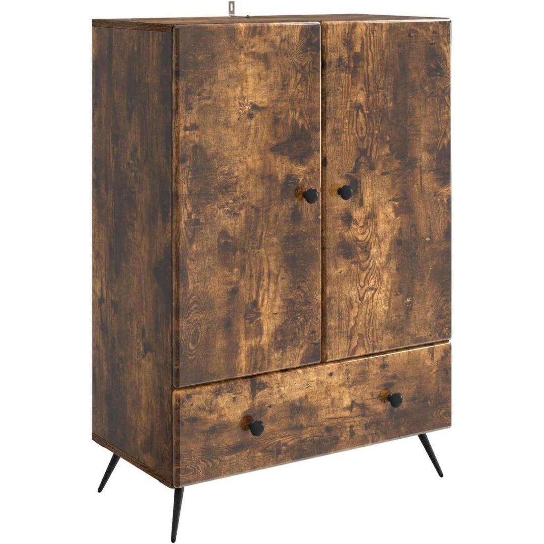 Sideboard aus Samt und Holzwerkstoff mit Holzoptik