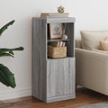 Das Sideboard misst 41 x 37 x 100 cm in Eichenbraun und Grau
