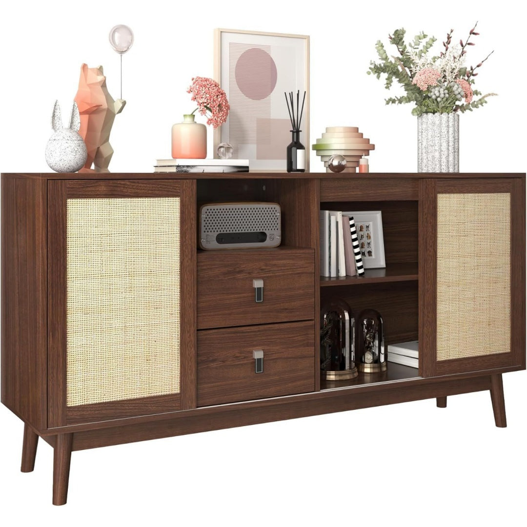 Flechtoptik trifft auf 2 Schubladen an dem Sideboard